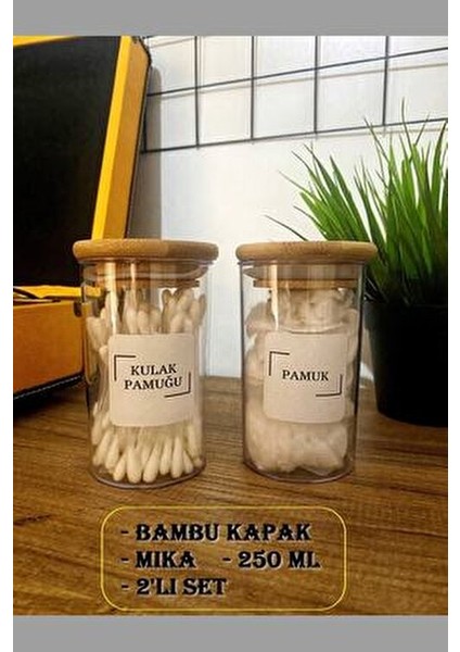 Ahşap Vakumlu Bambu Kapaklı Kulak Pamuğu ve Pamuk Kavanozu Cam 2 Li Set fiyatları