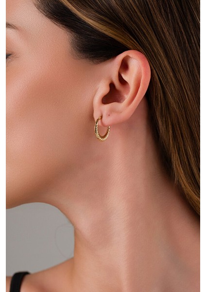 14 Ayar Altın Çizgili Midye Halka Küpe