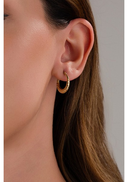 14 Ayar Altın Çizgili Midye Halka Küpe fiyatları