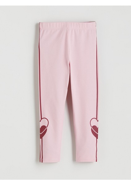 Yeni Sezon Beli Lastikli Kalp Baskılı Kız Çocuk Tayt