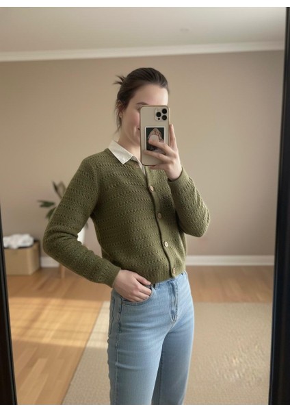 Ajurlu Kadın Hırka Yeşil