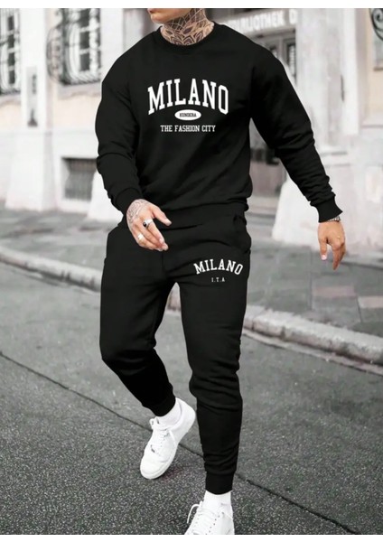 Punıx Büyük Beden Modern Tasarım Bisiklet Yaka Milano Baskılı Kışlık Erkek Eşofman Takımı