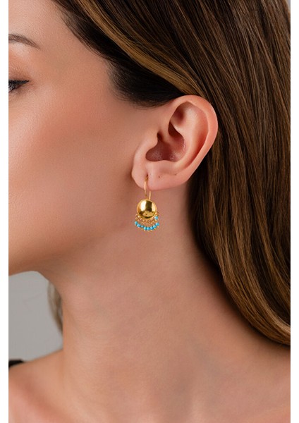 14 Ayar Altın Mardin Işi Firuze Taşlı Sallantılı Küpe