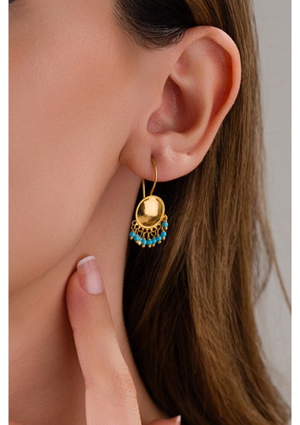 14 Ayar Altın Mardin Işi Firuze Taşlı Sallantılı Küpe fiyatları