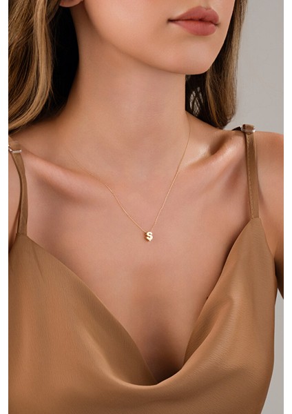 14 Ayar Altın 3 Boyutlu Ş Harfli Kolye