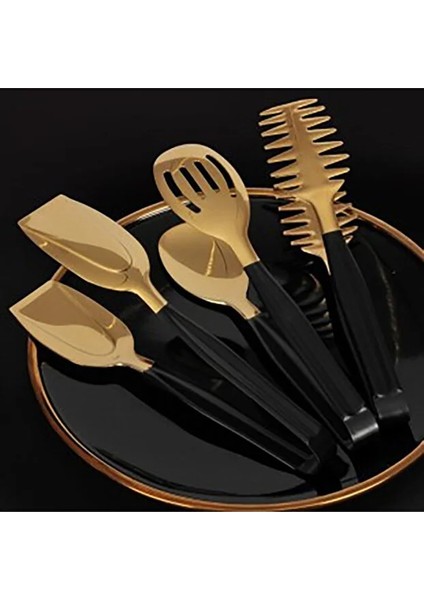 Gold Siyah Servis Sunum Makarna Pasta Salata Kek Maşa Seti Takımı 3'lü fiyatları