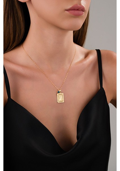 14 Ayar Altın Vintage V Harfli Kolye