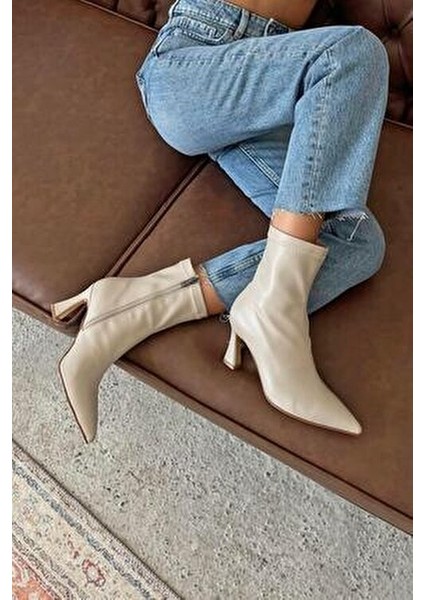 Poppin Kadın Pino Ökçe Deri Bot Bej