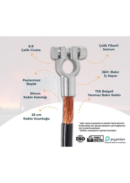 Saral Kutupbaşlı Akü Ara Kablosu Akü Seri Baglantı Kablosu 25CM fiyatları