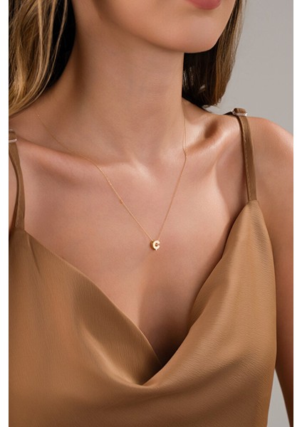 14 Ayar Altın 3 Boyutlu Ç Harfli Kolye