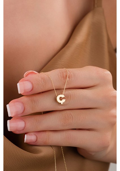 14 Ayar Altın 3 Boyutlu Ç Harfli Kolye modelleri