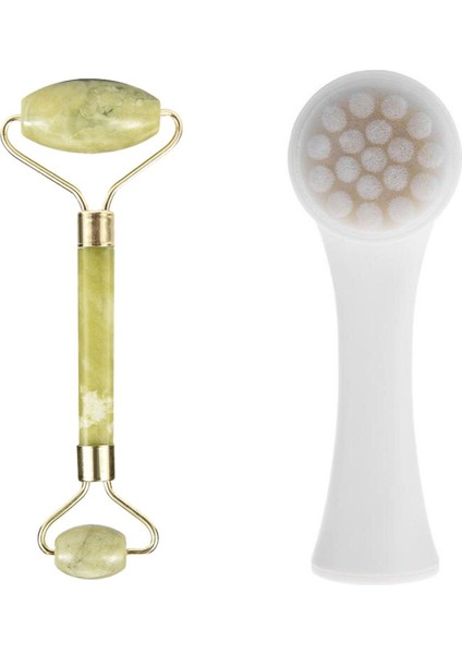2&apos;li Set Çift Taraflı Cilt Temizleme Fırçası ve Yeşim Taşı Çift Taraflı Cilt Masaj Aleti (5067)