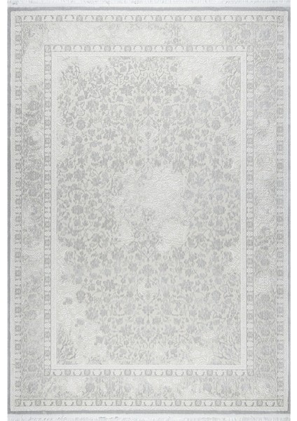 Klasik Medalyon Tasarımlı Pamuk Tabanlı Salon - Oturma Odası Gri Renk Halı