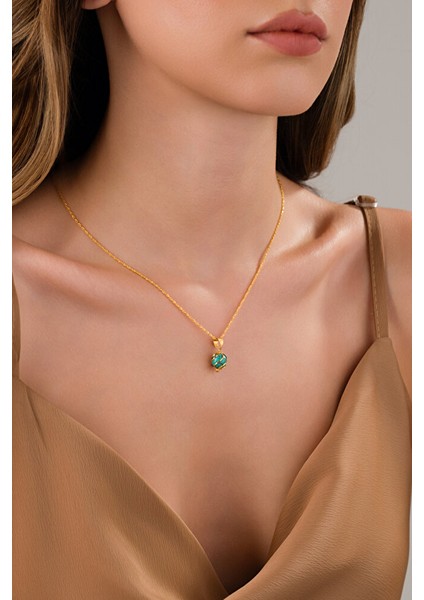 14 Ayar Altın Firuze Kafesli Burgu Kolye