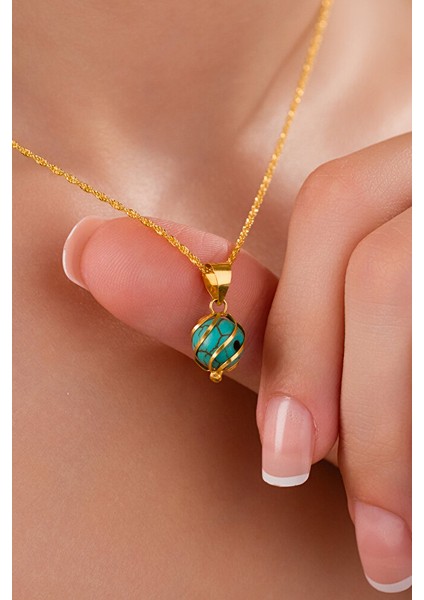 14 Ayar Altın Firuze Kafesli Burgu Kolye fiyatları