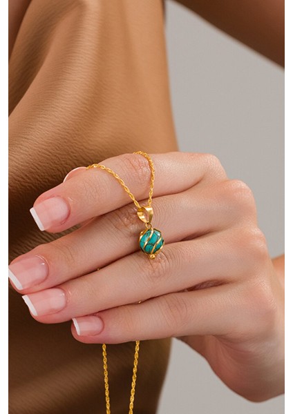 14 Ayar Altın Firuze Kafesli Burgu Kolye modelleri