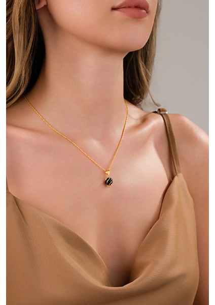 14 Ayar Altın Onix Kafesli Burgu Kolye