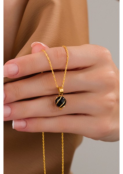 14 Ayar Altın Onix Kafesli Burgu Kolye modelleri