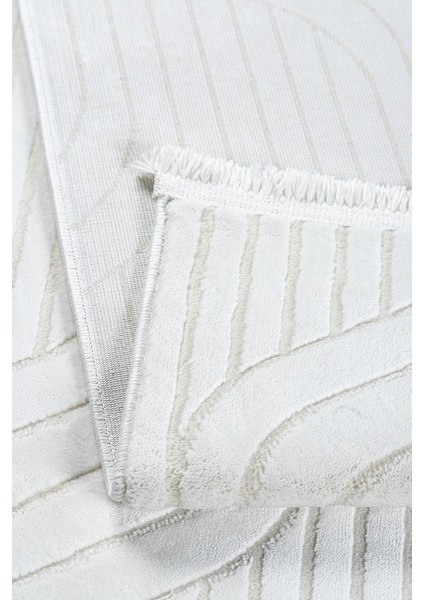 Dalga Desenli Geometrik Motif Tasarımlı Pamuk Tabanlı Salon - Oturma Odası Krem Renk Halı fiyatları