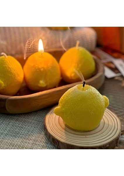 Limon Görünümlü Limon Kokulu Doğal Soya Wax Mum – Dekoratif & El Yapımı ( 2 Adet)