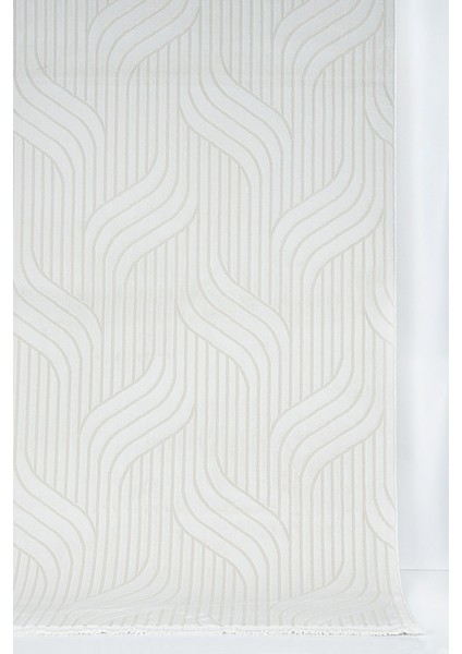 Dalga Desenli Geometrik Motif Tasarımlı Pamuk Tabanlı Salon - Oturma Odası Krem Renk Halı modelleri