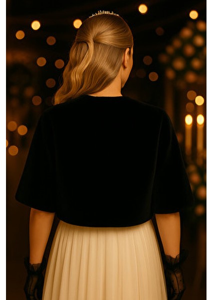 Broşlu Fransız Kollu Kürk Etol Gelin Bolero Gelin Şalı Siyah fiyatları