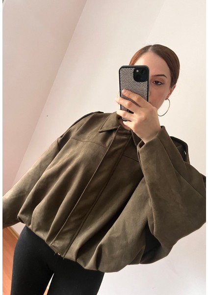 Zr Model Oversize Haki Astarlı Bomber Ceket