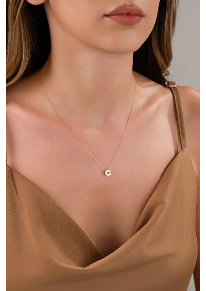 14 Ayar Altın 3 Boyutlu C Harfli Kolye