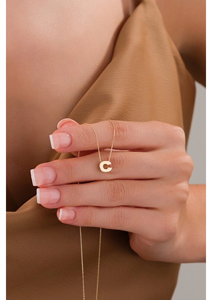 14 Ayar Altın 3 Boyutlu C Harfli Kolye modelleri