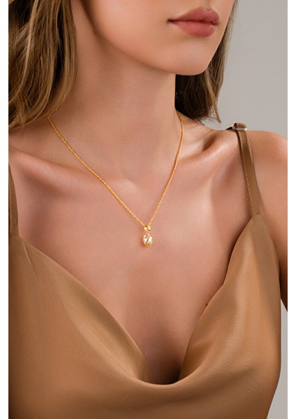 14 Ayar Altın Incili Kafesli Burgu Kolye