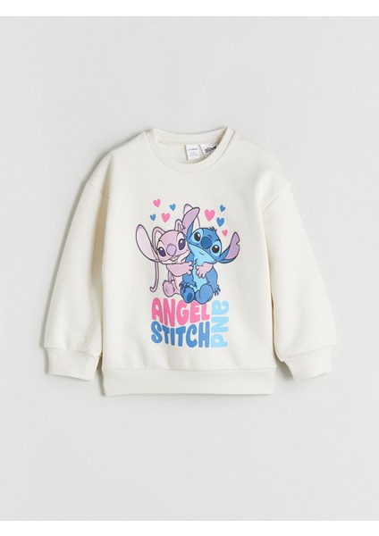 Yeni Sezon Bisiklet Yaka Stitch ve Angel Baskılı Kız Çocuk Sweatshirt