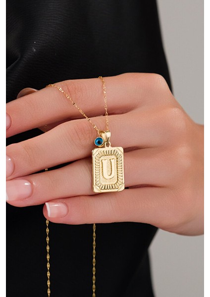 14 Ayar Altın Vintage U Harfli Kolye modelleri