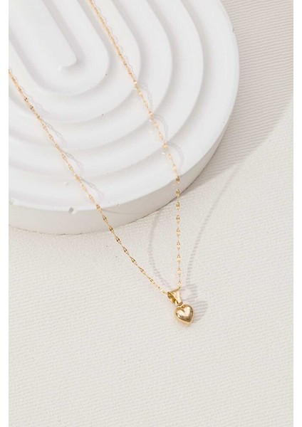 14 Ayar Altın Küçük Bombeli Kalp Kolye modelleri