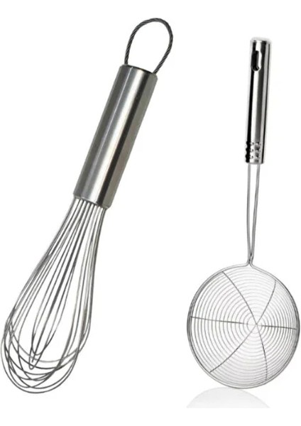 2 Parça Çırpıcı ve Süzgeç Seti | Ekonomik Mutfak Servis Gereçleri | Paslanmaz Çelik modelleri
