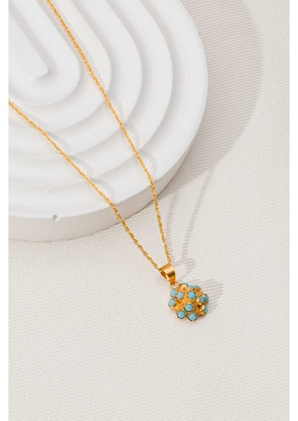 14 Ayar Altın Firuze Piramit Kolye modelleri