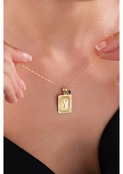 14 Ayar Altın Vintage Y Harfli Kolye modelleri