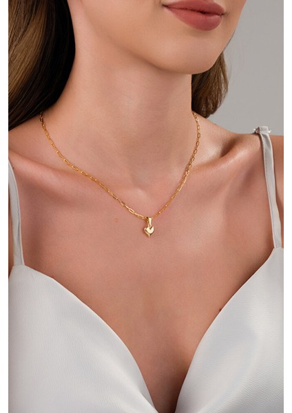 14 Ayar Altın Ataç Sivri Kalp Kolye