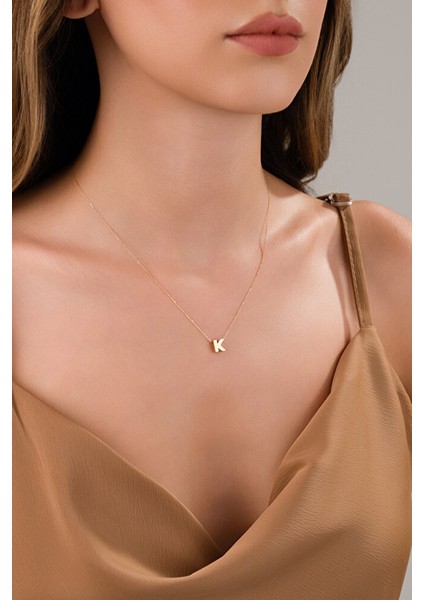 14 Ayar Altın 3 Boyutlu K Harfli Kolye