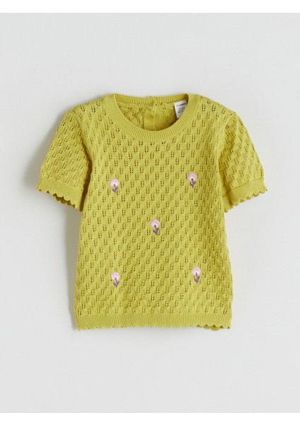 Yeni Sezon Bisiklet Yaka Ajurlu Kız Çocuk Triko Kazak