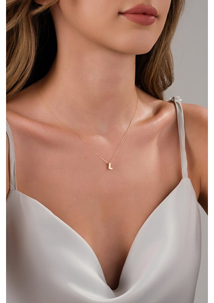 14 Ayar Altın 3 Boyutlu L Harfli Kolye