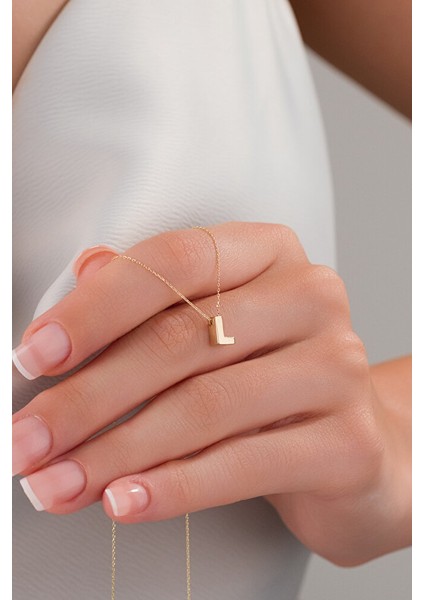 14 Ayar Altın 3 Boyutlu L Harfli Kolye modelleri