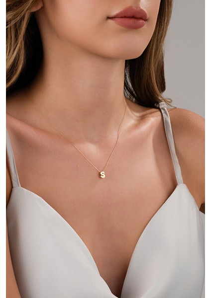 14 Ayar Altın 3 Boyutlu S Harfli Kolye