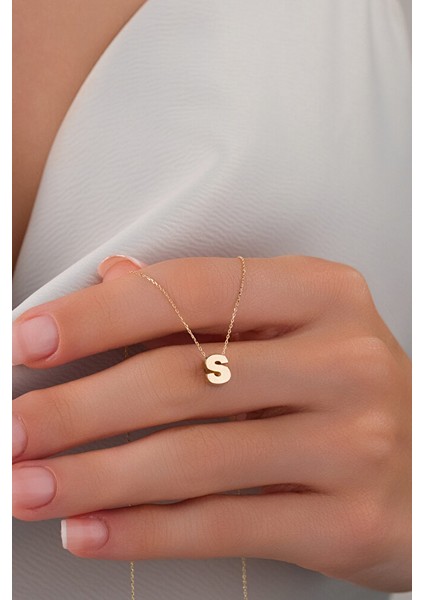 14 Ayar Altın 3 Boyutlu S Harfli Kolye modelleri