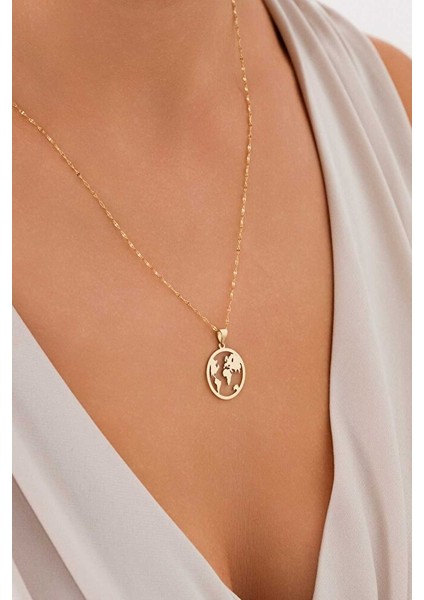 14 Ayar Altın Dünya Kolye