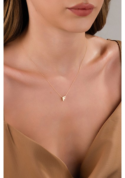 14 Ayar Altın 3 Boyutlu F Harfli Kolye
