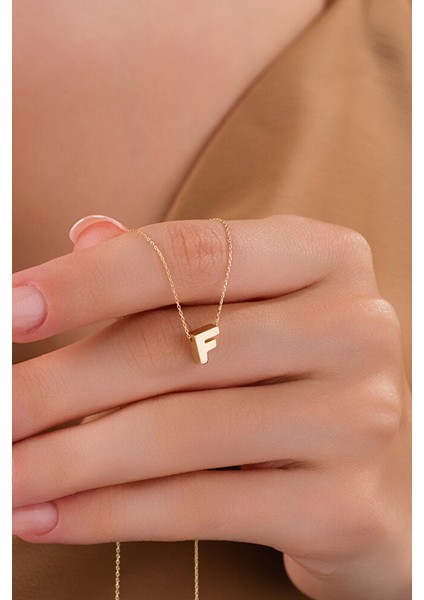 14 Ayar Altın 3 Boyutlu F Harfli Kolye modelleri