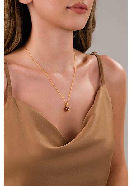 14 Ayar Altın Akik Kafesli Burgu Kolye