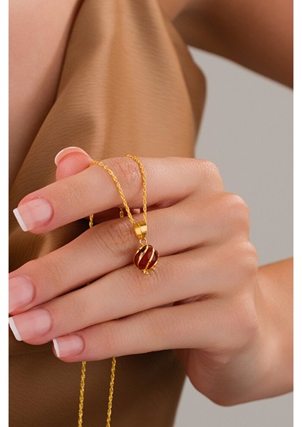 14 Ayar Altın Akik Kafesli Burgu Kolye modelleri