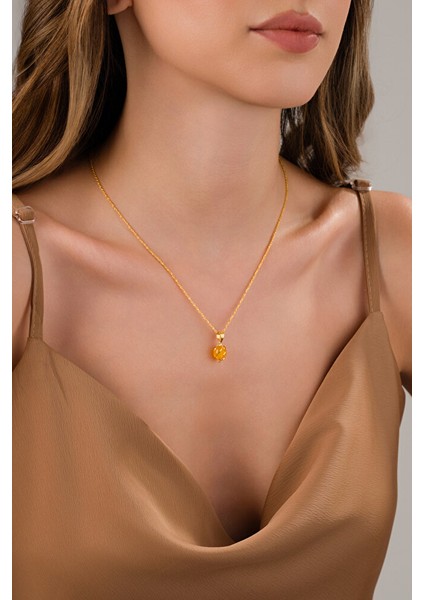 14 Ayar Altın Kehribar Kafesli Burgu Kolye