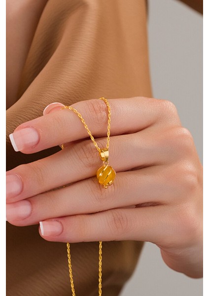 14 Ayar Altın Kehribar Kafesli Burgu Kolye modelleri